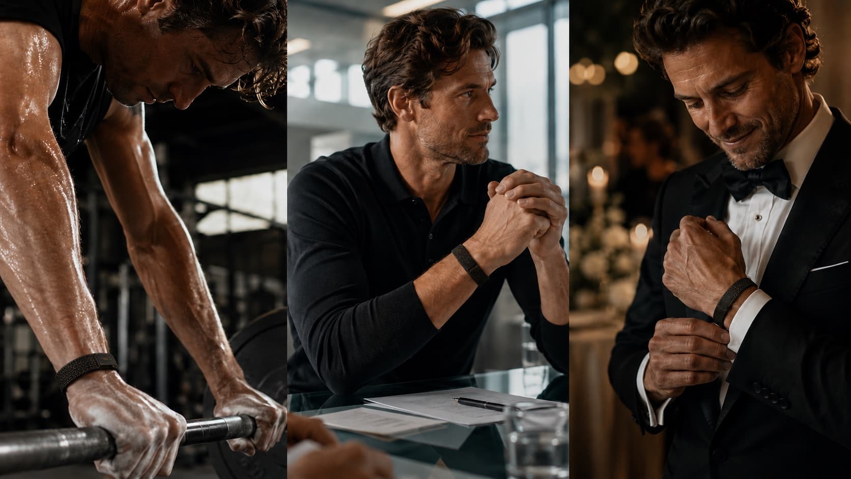One athlete wearing Terrifit while training, working and at a formal event